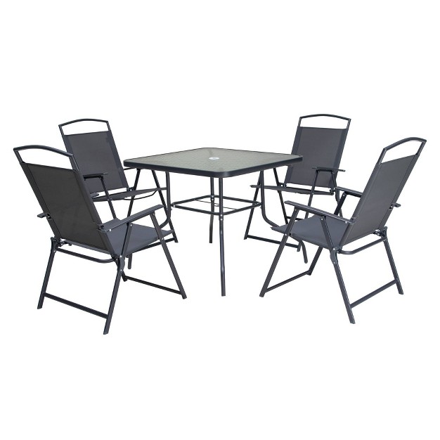 5pc Outdoor Steel Dining Set With Folding Chairs amp Square Glass Table Top Gray Crestlive Products