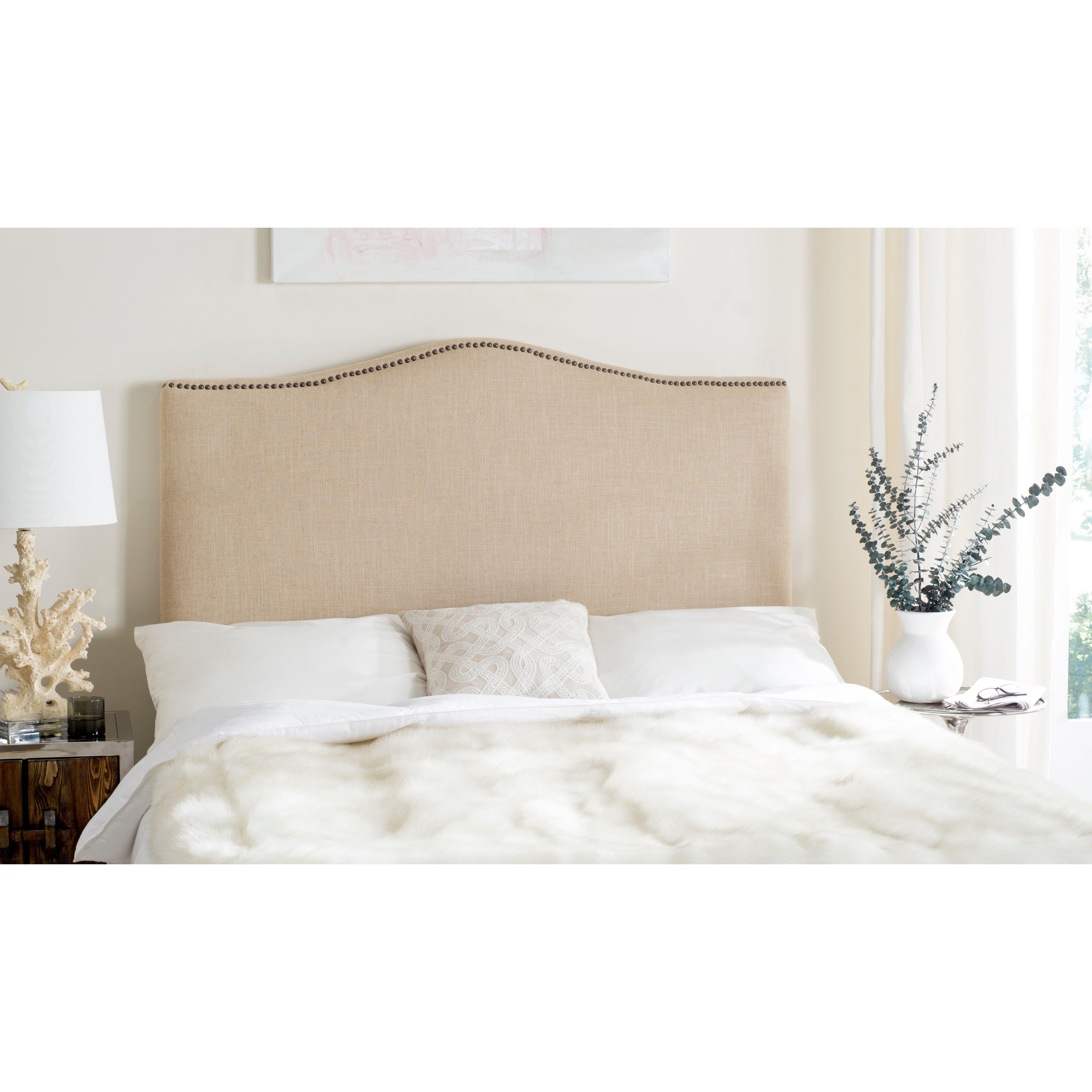 Safavieh Jeneve Hemp Linen Upholstered Headboard - Brass Nailhead (King) - - 9529865