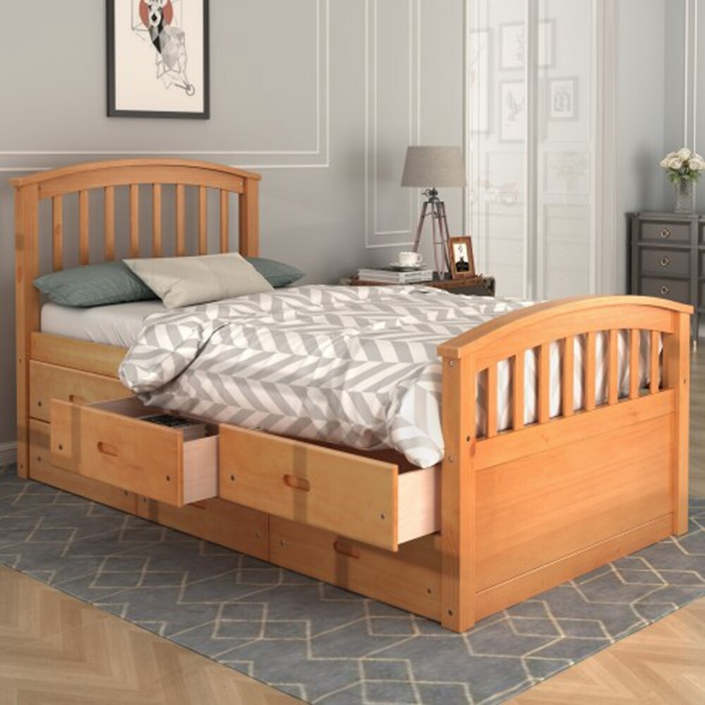 Solid Wood Platform Storage Bed with Drawers