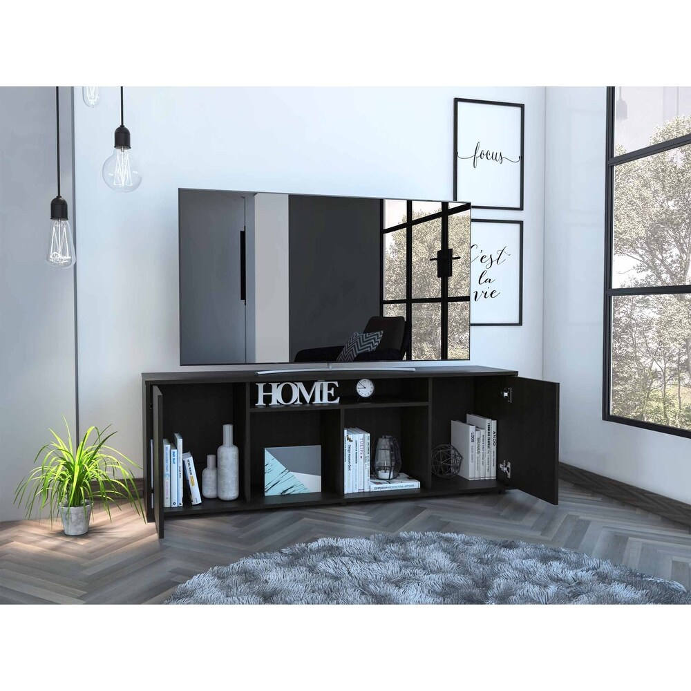 Black TV Stand Media Center with Two Cabinets