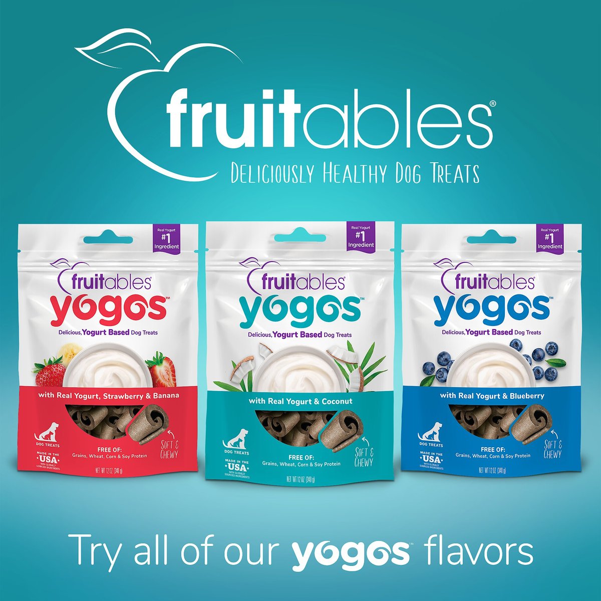 Fruitables Yogos Coconut Flavor Grain-Free Dog Treats， 12-oz pouch