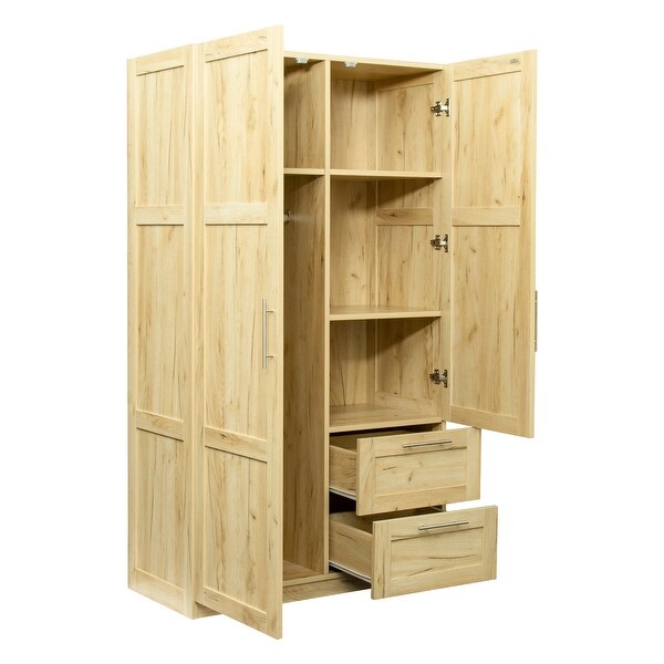 High Wardrobe Cabinet with 2 Doors，2 Drawers and 5 Storage Spaces - - 37427630