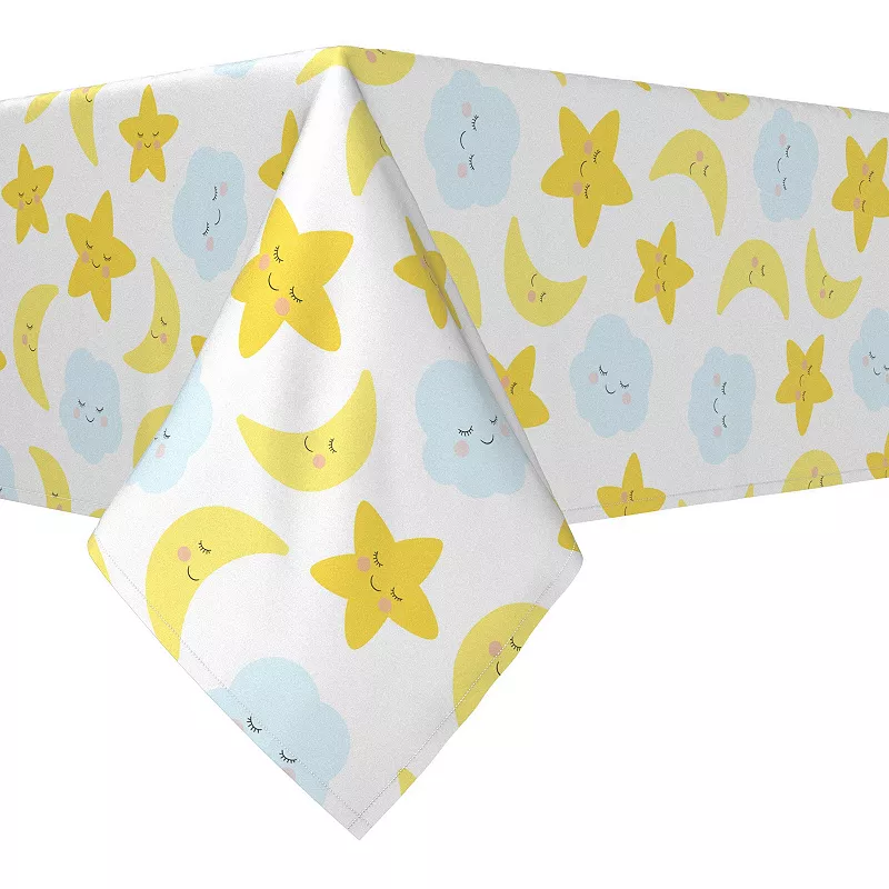 Rectangular Tablecloth， 100% Cotton， 52x120， Sleepy Time Clouds， Stars and Moons