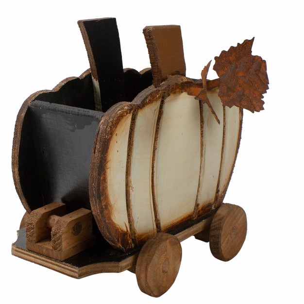 Fall Harvest Wooden Pumpkin Cart Tabletop Decoration