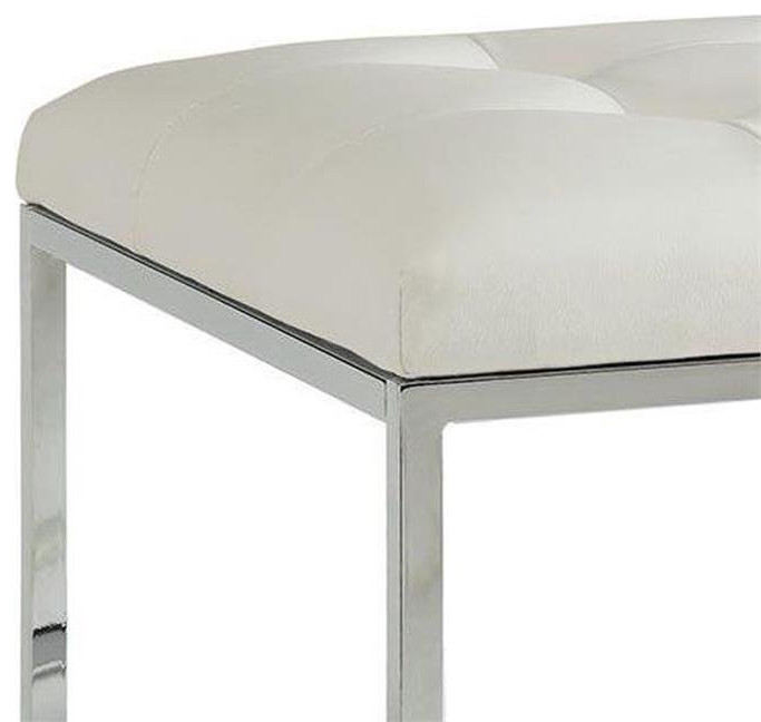 Leatherette Metal Frame Ottoman with Tufted Seating in White and Silver   Contemporary   Footstools And Ottomans   by Homesquare  Houzz