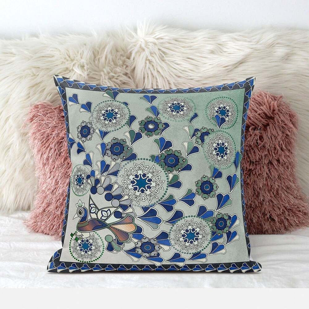 Amrita Sen Glory of Flowers Peacock Indoor Outdoor Pillow Zip