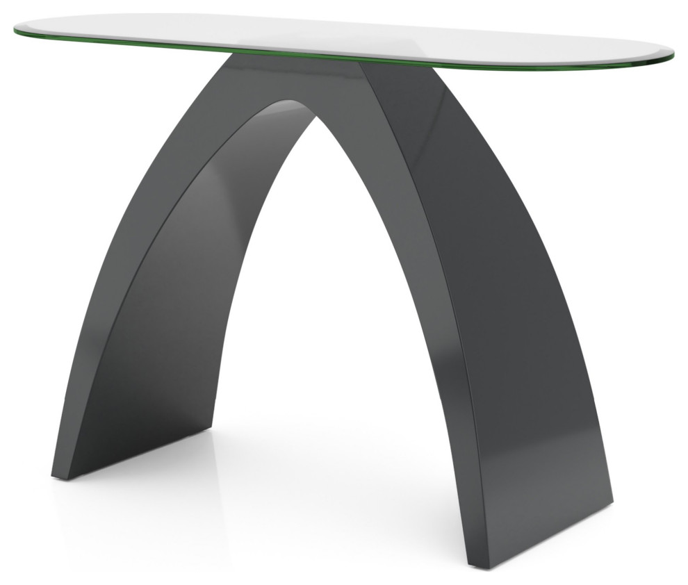 Contemporary Console Table  Unique Curved High Gloss Base With Glass Top  Gray   Contemporary   Console Tables   by Decor Love  Houzz