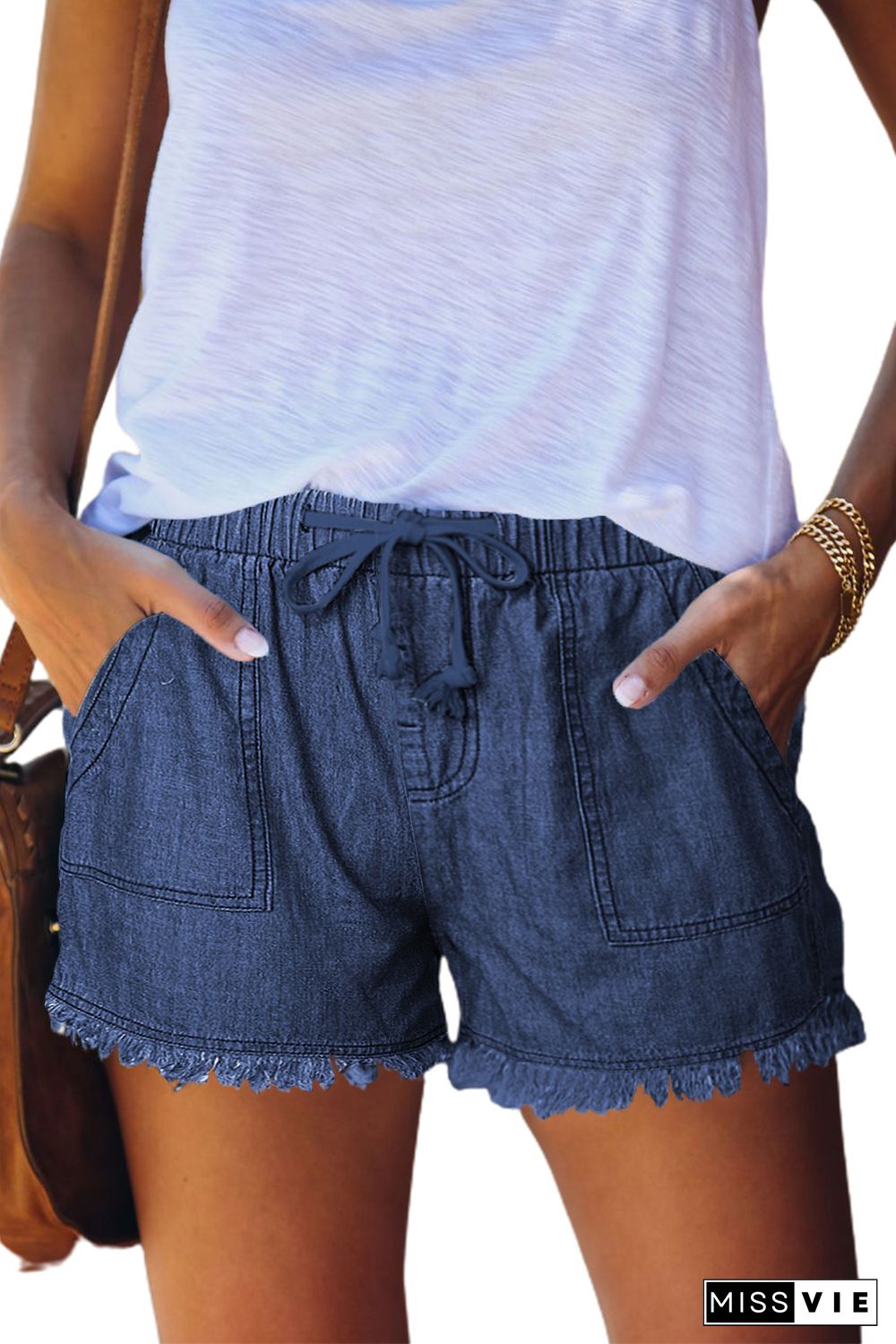 Casual Pocketed Frayed Denim Shorts