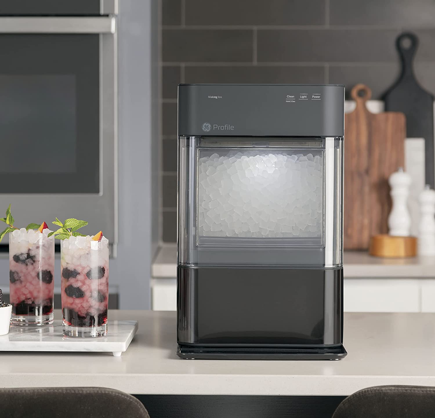 GE Profile Opal 2.0 | Countertop Nugget Ice Maker | Ice Machine with WiFi Connectivity | Smart Home Kitchen Essentials | Black Stainless