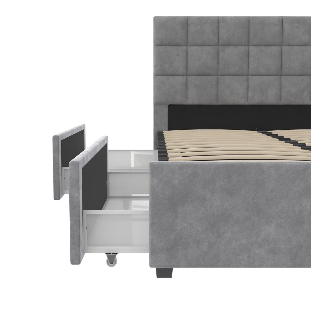 CosmoLiving Serena Upholstered Bed with Drawers  Bedroom Storage  Full  Light Gray Velvet