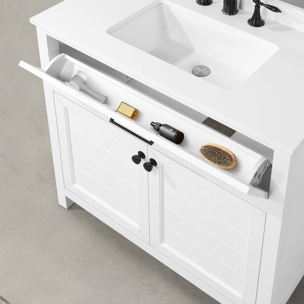 Home Decorators Collection Hanna 36 in. W x 19 in. D x 34.50 in. H Freestanding Bath Vanity in White with White Engineered Stone Top Hanna 36W