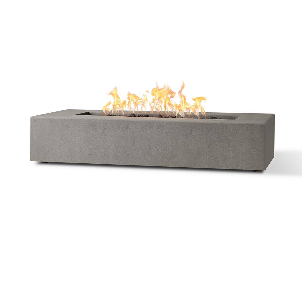 JENSEN CO Matteau Low 60 in. L x 12 in. H Outdoor Rectangular Concrete Composite Natural Gas Fire Table in Flint with Vinyl Cover 143NG-FLNT