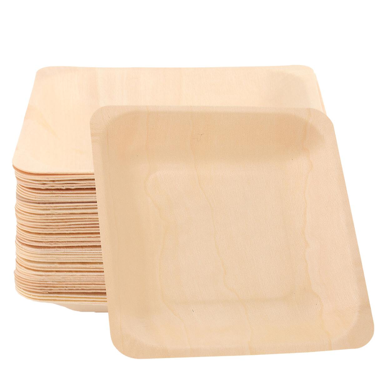 50pcs Disposable Wooden Plate Square Tableware Party Plates For Wedding Restaurant Picnic Birthday