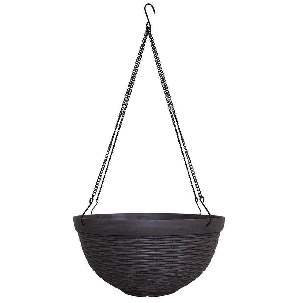 Southern Patio Jamaica Wicker Medium 12.5 in. 9 Qt. Dark Coffee High-Density Resin Hanging Basket Outdoor Planter HDR-054788