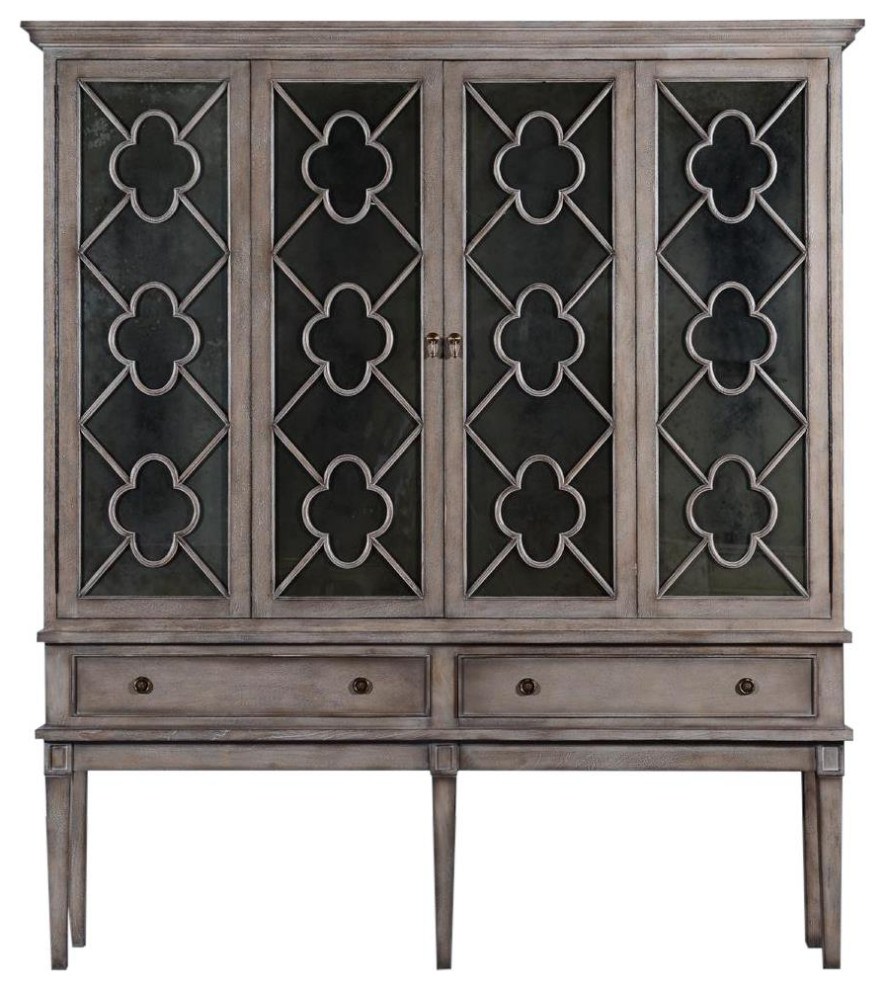 TV Cabinet Wilcox Raised Greige Distressed Wood Mirror Bi Fold Doors   Mediterranean   Entertainment Centers And Tv Stands   by EuroLuxHome  Houzz