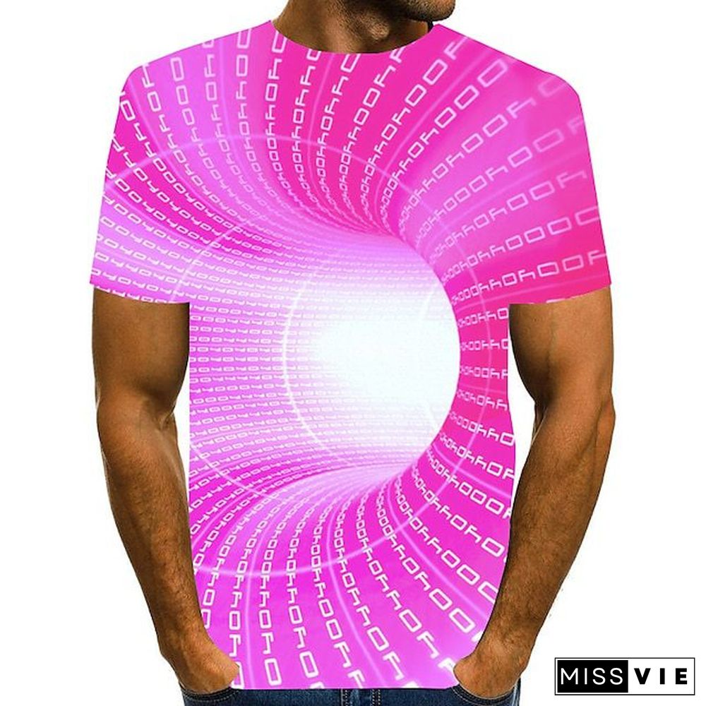 Summer Fashion Casual Short-sleeved Men's T-shirt Round Neck 3D Visual Misprint Green Purple Pink Red Blue