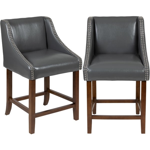 Grey Bonded Leather Upholstered Counter Height Dining Stools with Nailhead Trim