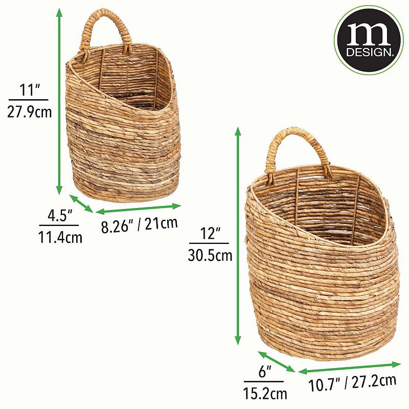 mDesign Woven Banana Bark Hanging Wall Storage Basket - Set of 2 - Natural/Tan