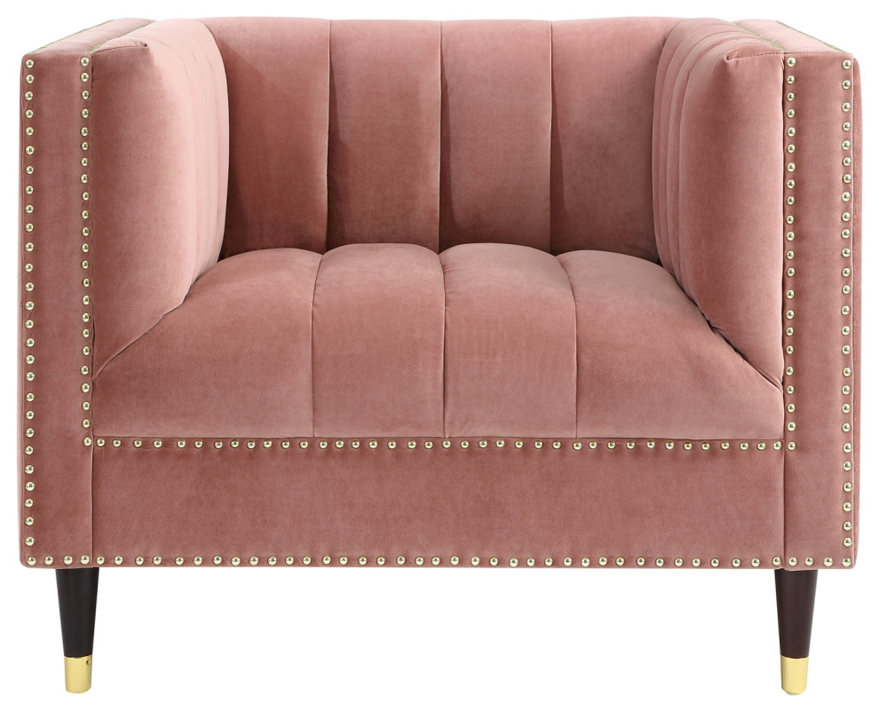 Nicole Miller Althea Velvet Channel Tufted Nailhead Trim Club Chair   Midcentury   Armchairs And Accent Chairs   by Inspired Home  Houzz