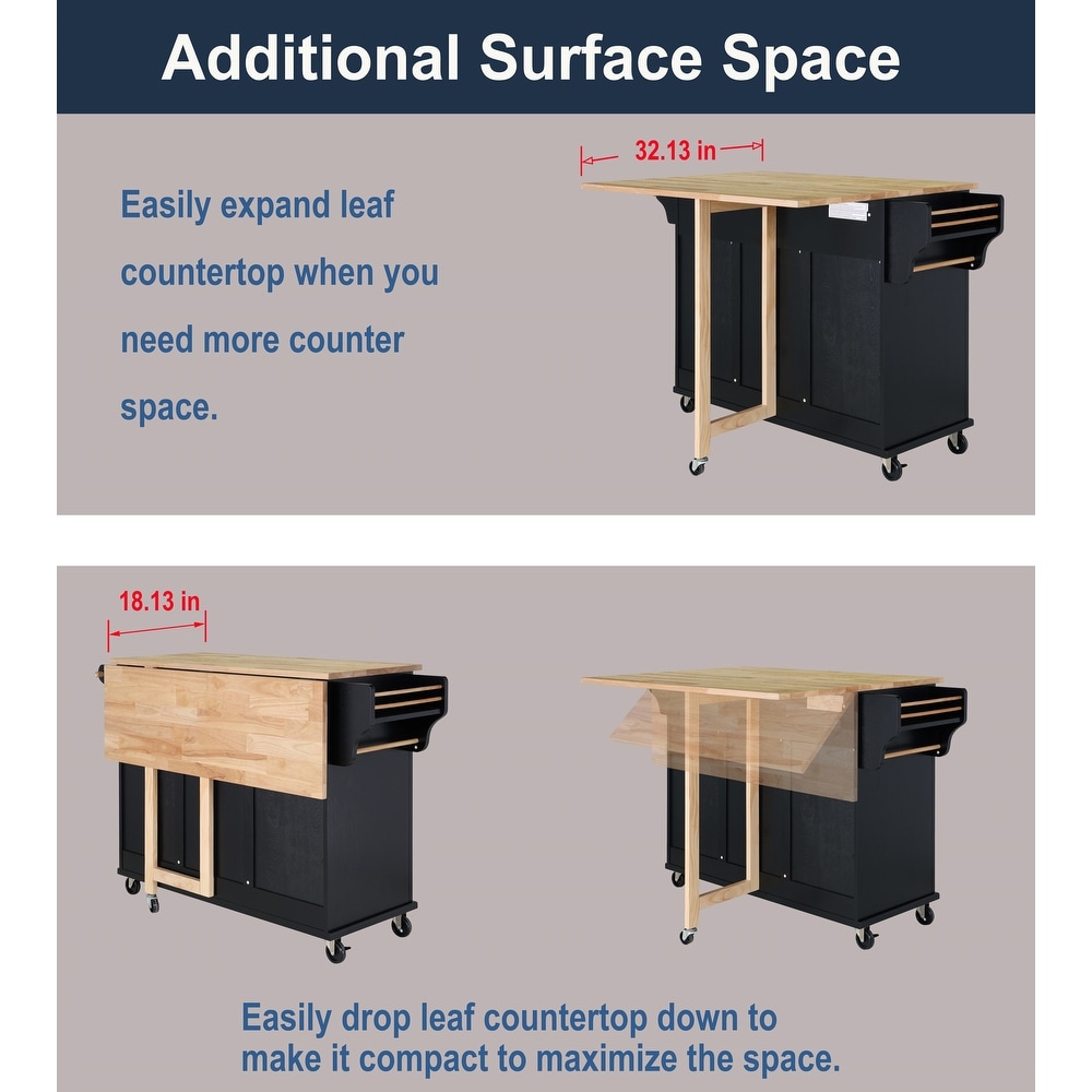 Rolling Kitchen Island Cart on Wheels w/ Drawers  Drop Leaf Breakfast Bar