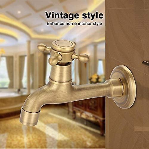 Basin Mixer Tap Water Tap， Antique Brass Single Cold Water Tap For Bathroom Wall Mounted Washing Machine， G1/2， Long Tap， Not For Drinking Water