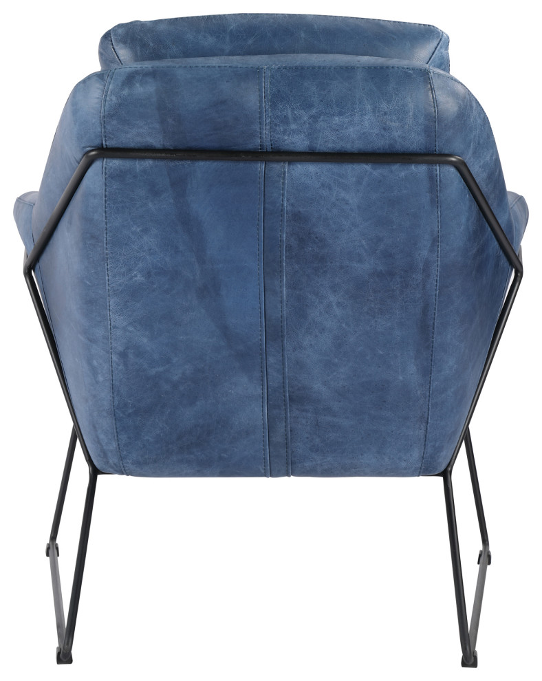 First of A Kind Greer Club Chair Kaiso Blue Leather   Midcentury   Armchairs And Accent Chairs   by Kolibri Decor  Houzz