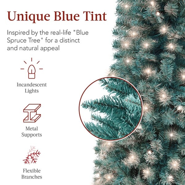 PreLit Blue Spruce Pencil Christmas Tree w/ Metal Base