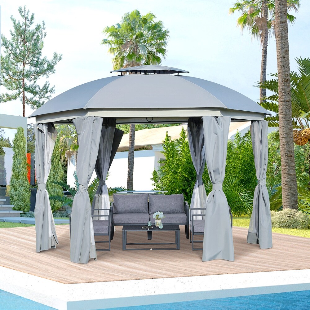 Outsunny Steel/ Fabric 12' Round 2 tier Outdoor Gazebo w/ Netting