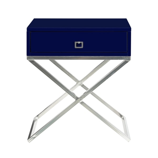 Foster Square Lacquer X-Legs Accent Table/ Nightstand with Drawer