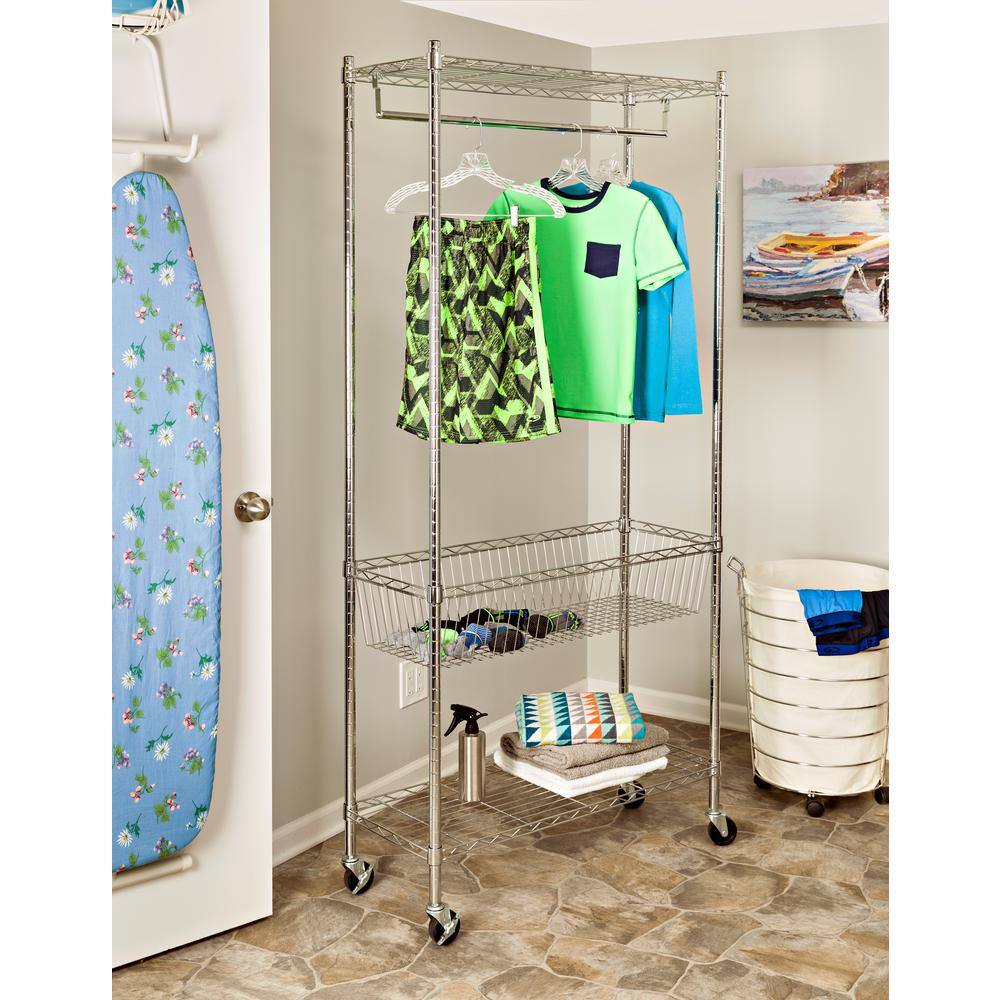 Honey-Can-Do Rolling Laundry Clothes Rack with Shelves Chrome SHF-04272