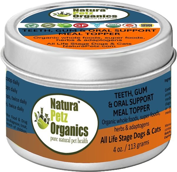 Natura Petz Organics Teeth， Gum and Oral Support Turkey Flavored Powder Dental Supplement for Dogs， 4-oz tin