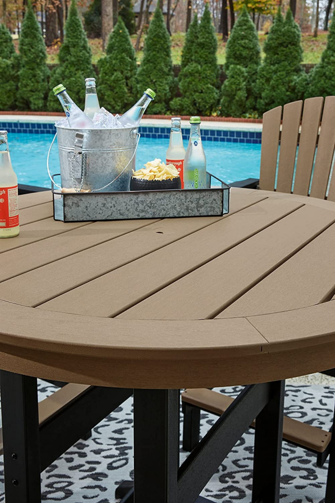 Outdoor Bar Table  HDPE Construction With Black Base and Round Brown Top   Transitional   Outdoor Pub And Bistro Tables   by Decor Love  Houzz