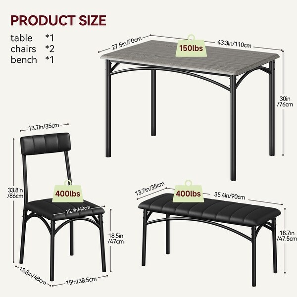 Dining Table Set for 4 with Upholstered Chairs and Bench