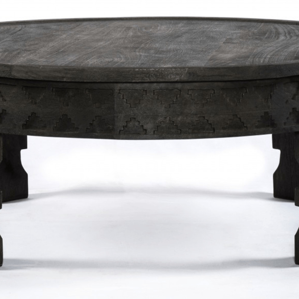 Black Carved Round Wooden Coffee Table   French Country   Coffee Tables   by HomeRoots  Houzz