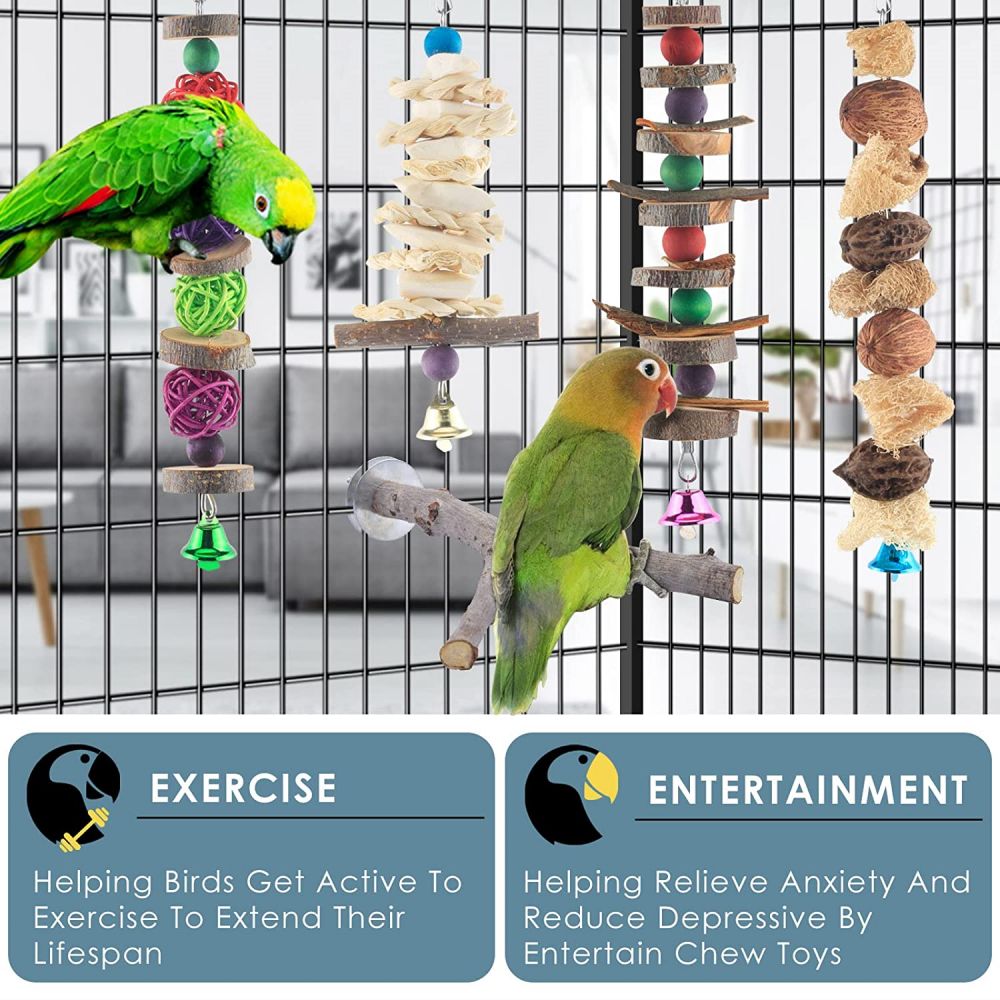 5 Packs Bird Chew Toys， Natural Wood Toys Parrot Hanging Cage Toy Bird Perch Stand for Small Bird Conure Cockatiel Parrotlet Lovebird Budgie