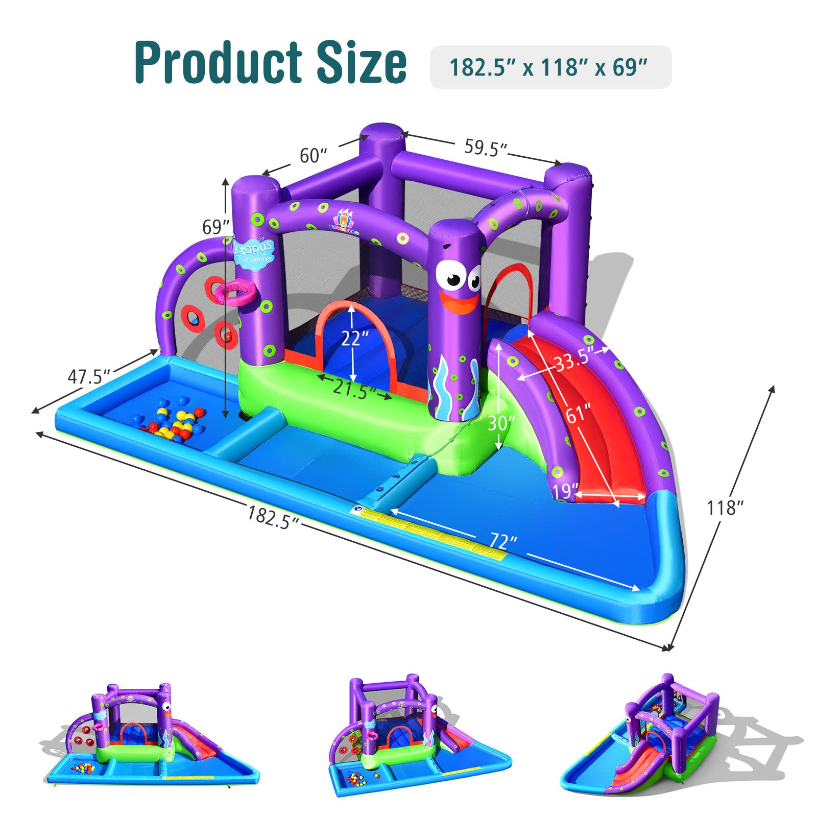 Inflatable Water Slide, 6 in 1 Kids Water Slide Jumping Bouncer Castle