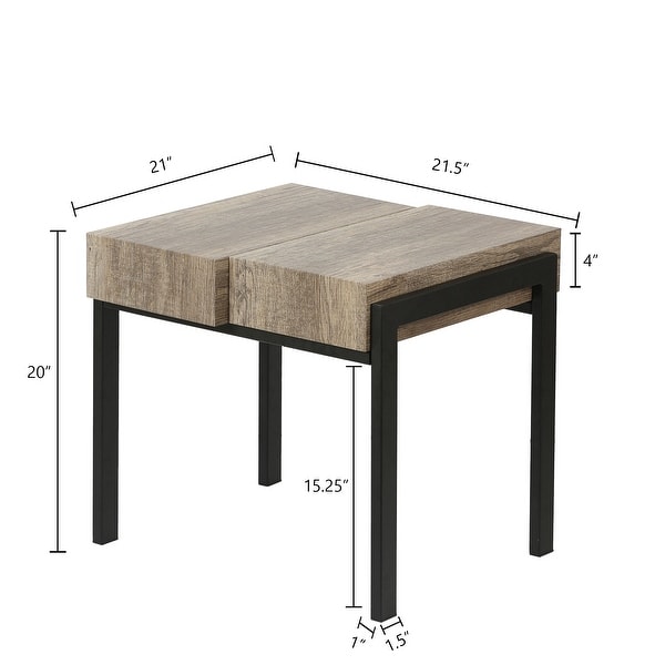 Rustic Oak Brown Manufactured Wood and Black Metal Side Table - 20