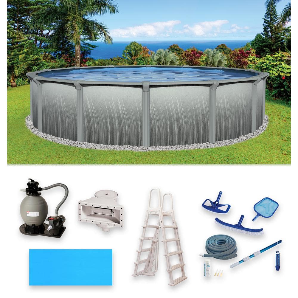 Blue Wave Martinique 24 ft. Round x 52 in. Deep Metal Wall Above Ground Pool Package with 7 in. Top Rail NB3115