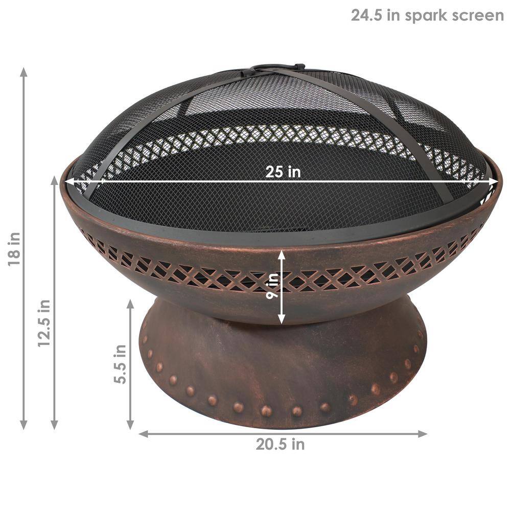 Sunnydaze Decor 25-In Chalice Steel Fire Pit with Spark Screen - Copper Finish NB-154