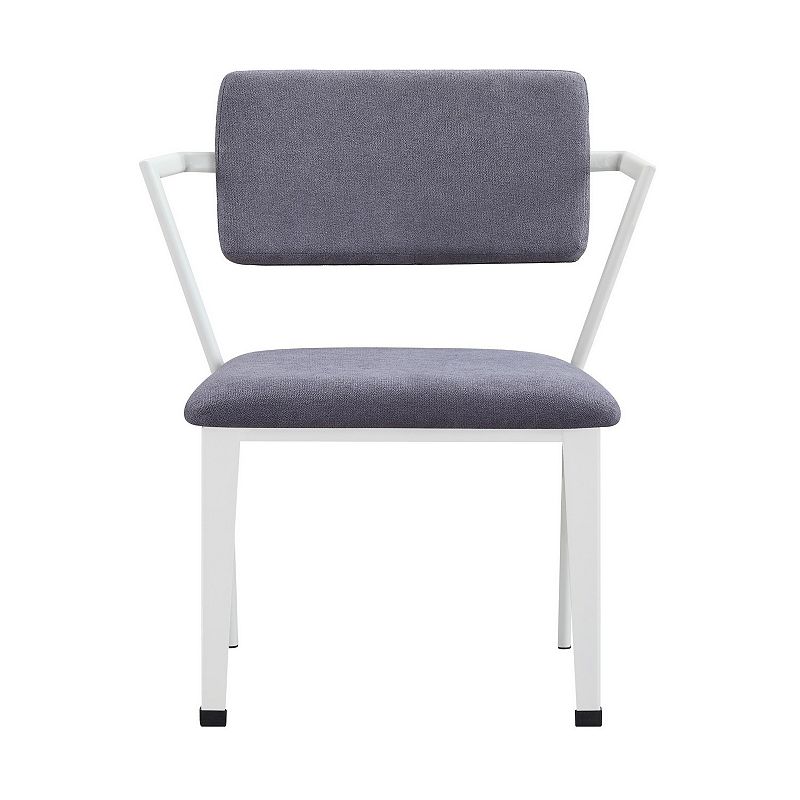 Metal Chair with Fabric Upholstery and Straight Legs， Gray and White