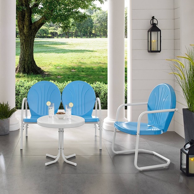 Griffith 3pc Outdoor Conversation Set With Loveseat Arm Chair amp Accent Table Sky Blue Crosley