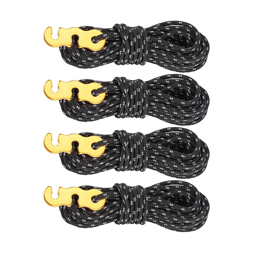 4pcs Set Reflective Tent Wind Rope Camping String Guy Line With S Ring Buckle Hook(black)