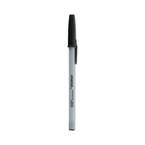 Universal Stick Ballpoint Pen， Medium 1mm， Black Ink， Gray Barrel， Dozen (27410)