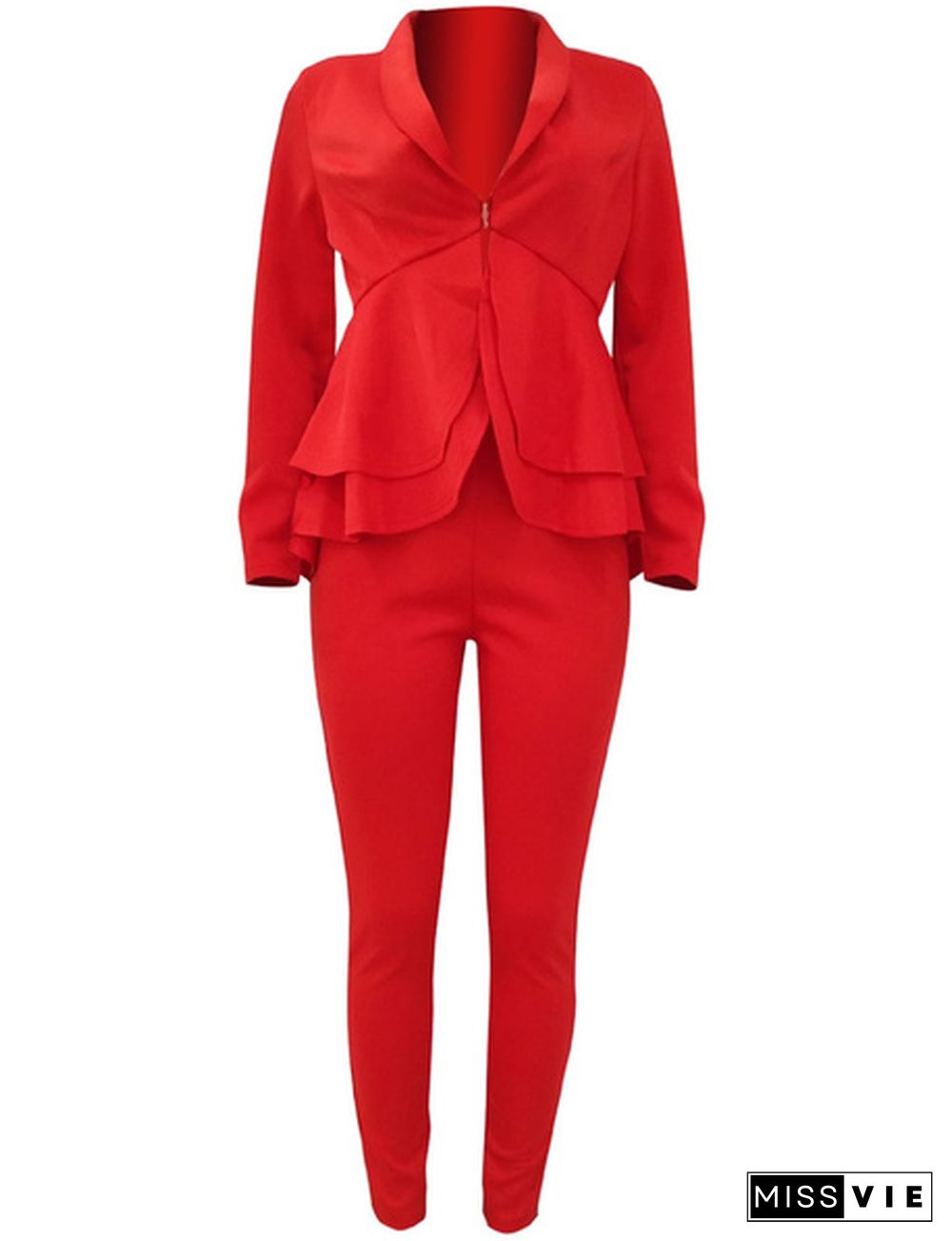 Women's 2 Piece Business Outfit Casual Blazer And Pencil Pant Suits Set