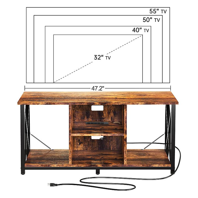 Fabato Wood 55 Inch Tv Stand and Entertainment Center W/ 4 Socket Plug-in Station