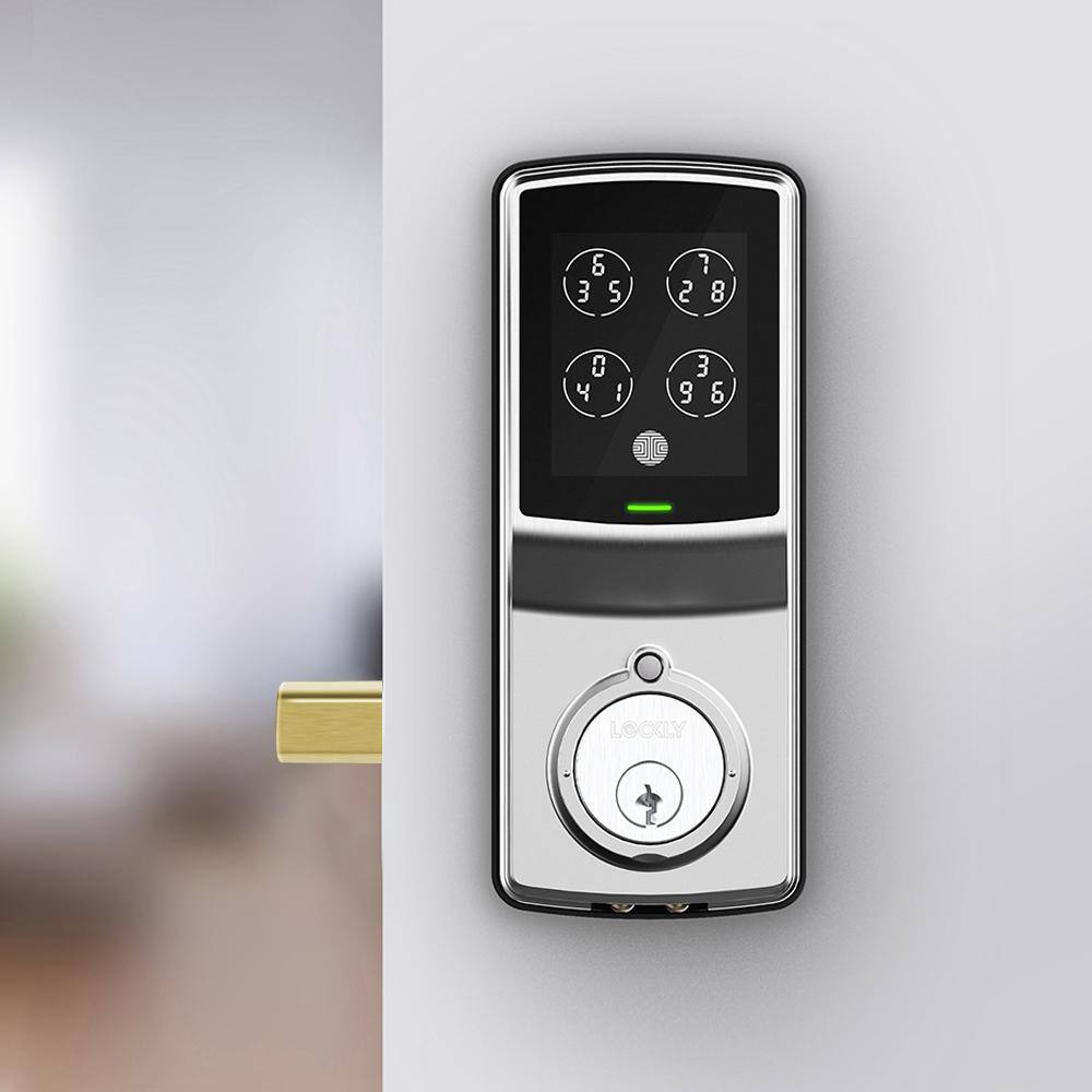 Lockly Model-S Satin Nickel Single-Cylinder Alarmed Lock Deadbolt with Keypad Bluetooth and Discrete PIN Code Input PGD7SSN