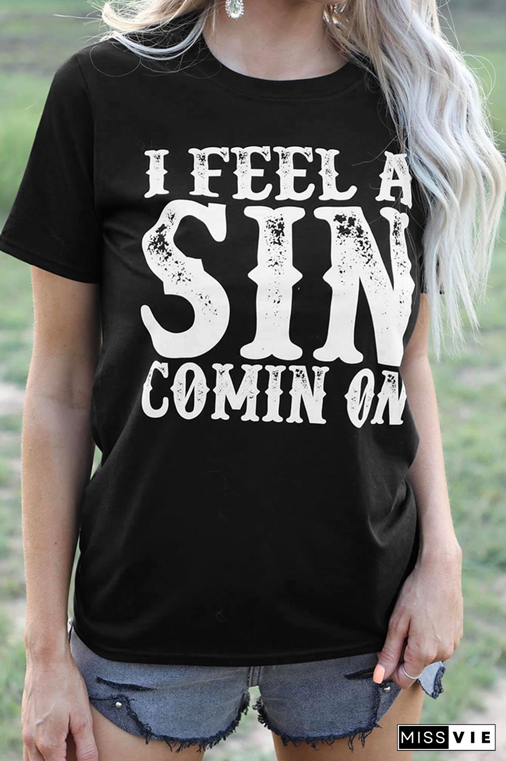 Sin Print Graphic Tees for Women Wholesale Short Sleeve T shirts Top