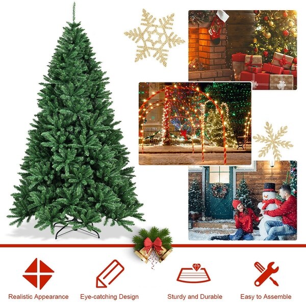 7.5 Ft Hinged Artificial Christmas Tree with Solid Metal Stand