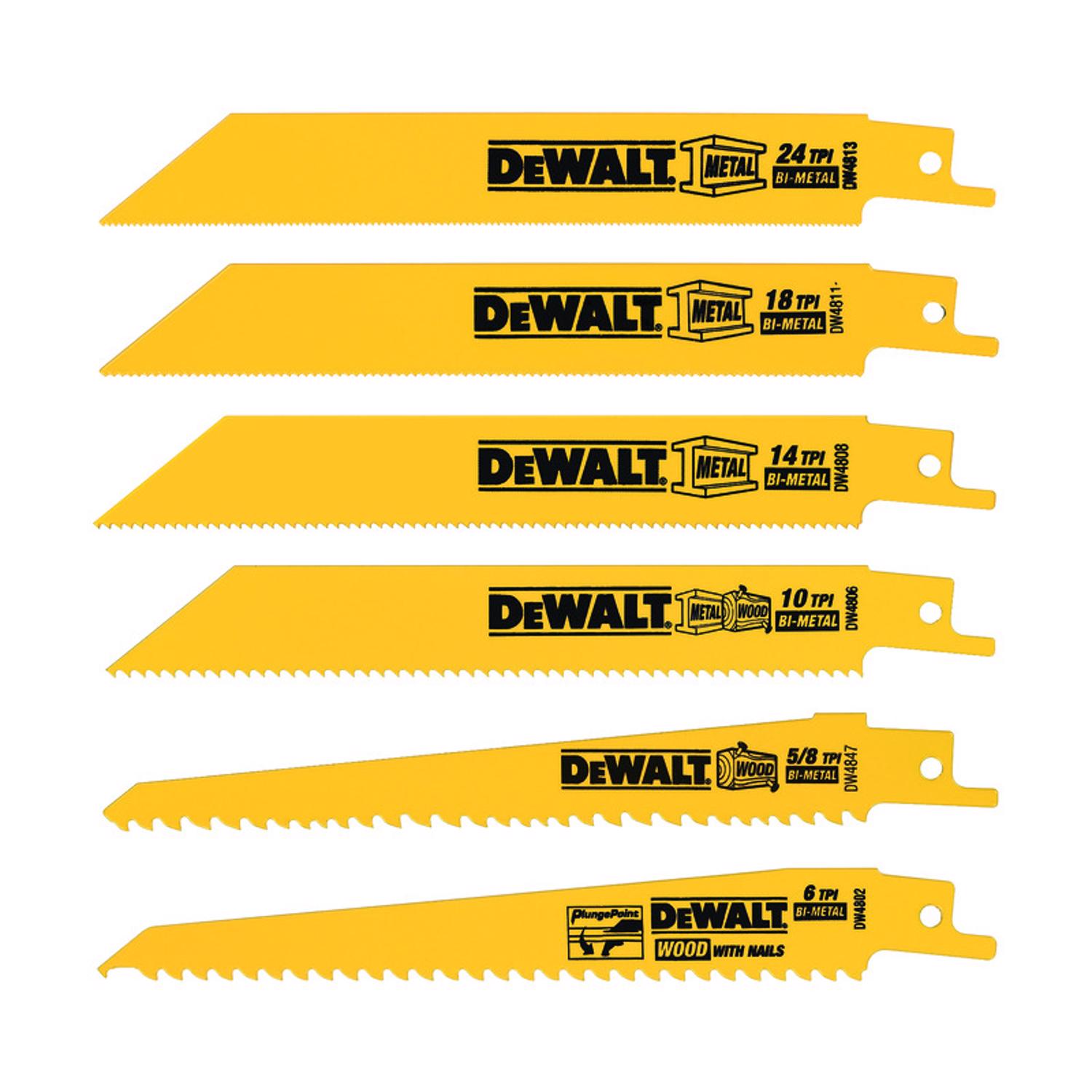 DW Bi-Metal Reciprocating Saw Blade Set Multi TPI 6 pk