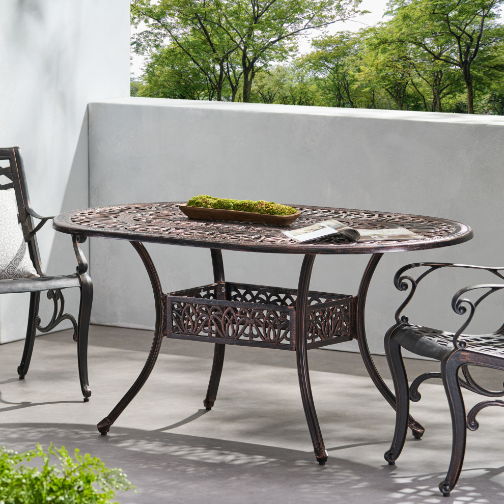 GDF Studio Outdoor Cast Aluminum 6 seater Oval Dining Table   Traditional   Outdoor Dining Tables   by GDFStudio  Houzz